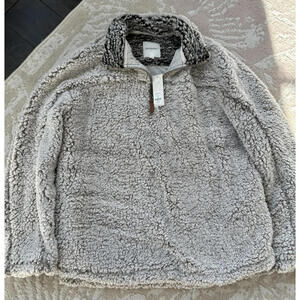 Thread & Supply Womens Size M Light Gray Sherpa Fleece Pullover 1/4 Zip